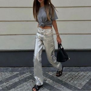 Zara Silver Metallic Denim Jeans